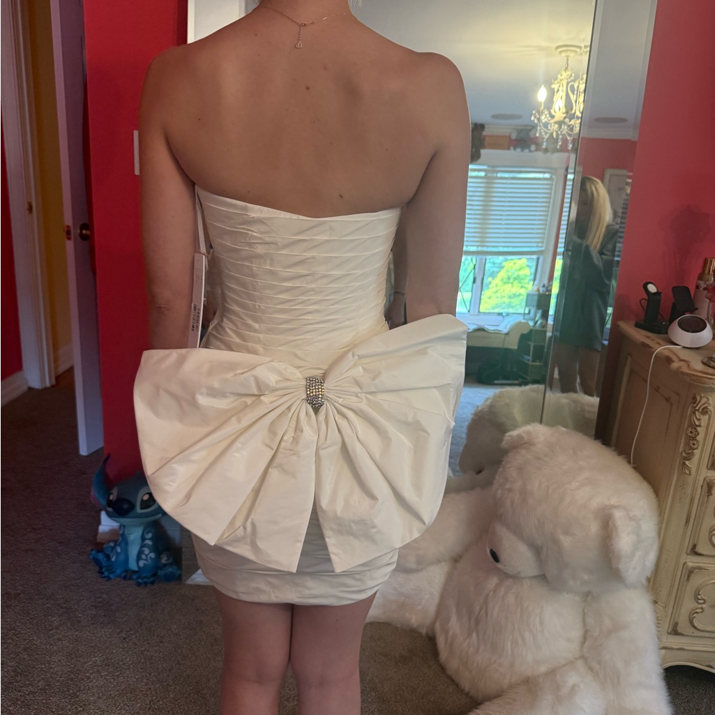 Jovani White Strapless Ruched Bodycon Dress